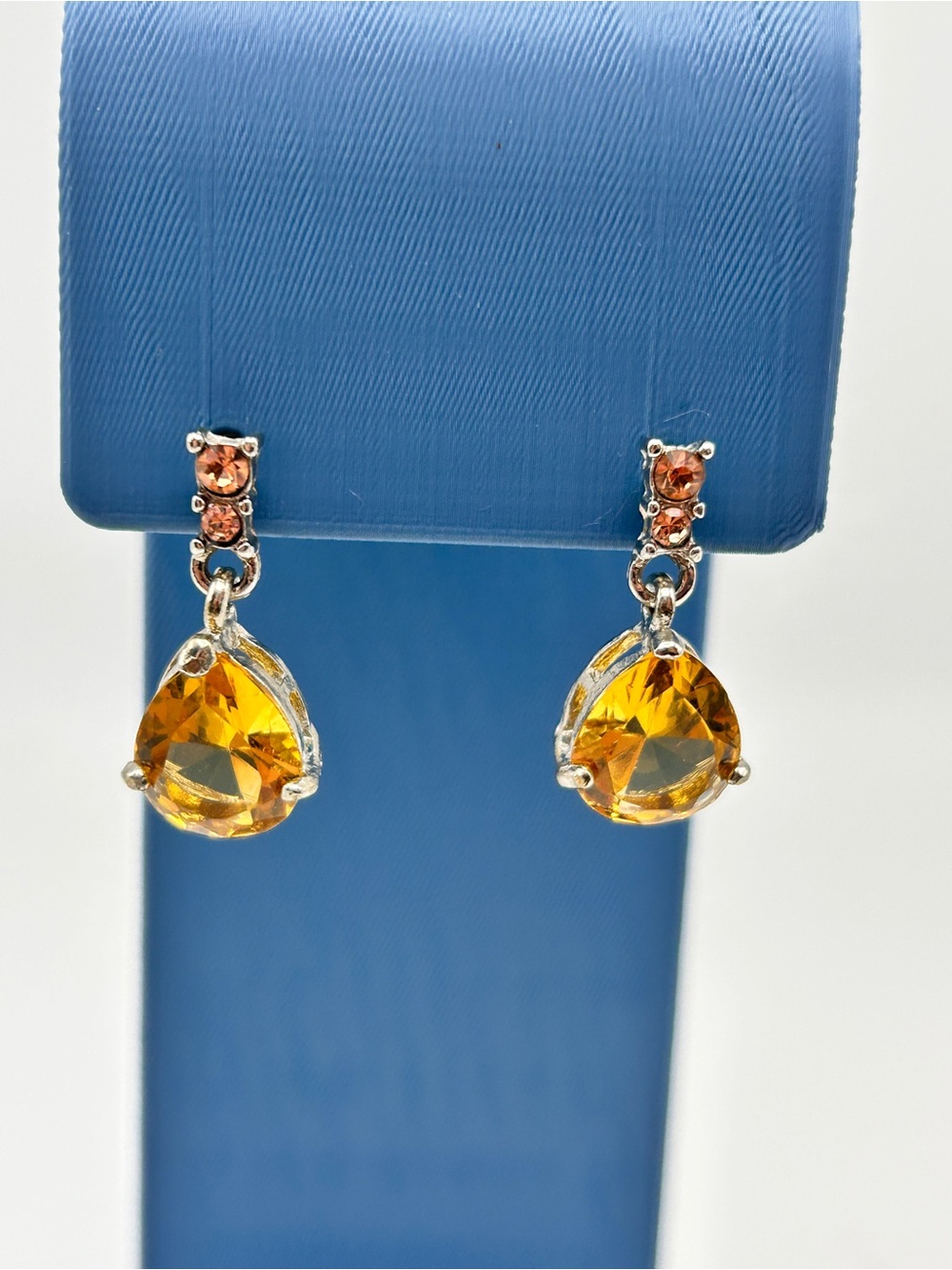 Vintage Style Amber Orange Crystal Teardrop Dangle Earrings